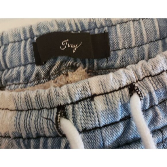 Juny jeans size Small relaxed straight leg checker print pull up drawstring shad - Picture 3 of 8